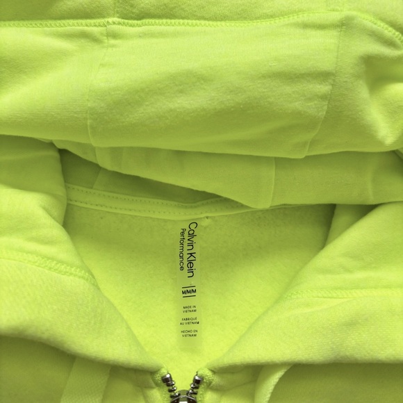 CALVIN KLEIN Performance Long Sleeve Neon Yellow Zip-Front Hoodie--M - Picture 9 of 16